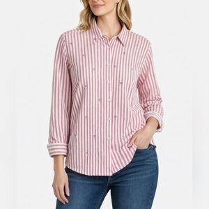 Koret Button Down Shirt XL Pink White Striped Cotton Blend Casual Long Sleeve